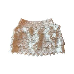 Raga Womens Eggshell Lace Mini Skirt With Ruffled Details & Lining Size M